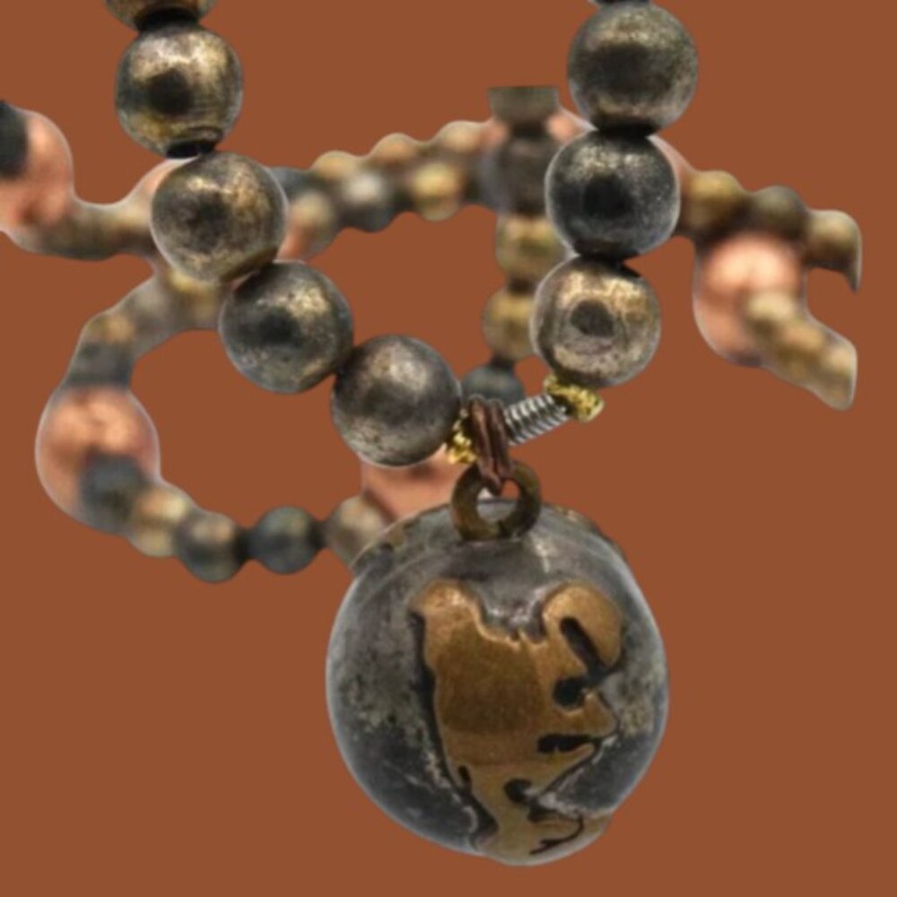 Vintage SW 925 Mexico Sterling Copper Brass Bead World Peace Pendant Necklace